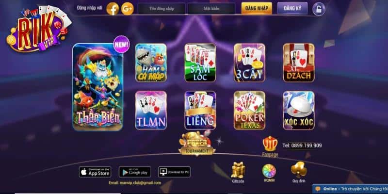 Giao diện trang chủ rikvip